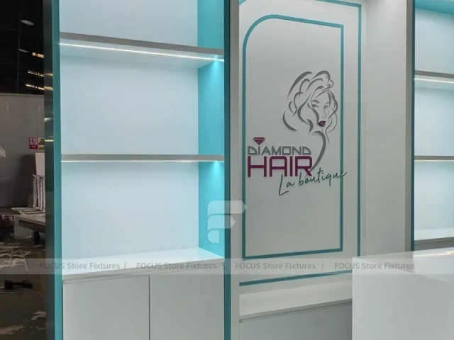 Illuminated Diamond Hair Reception Desk with Backlit Wall for Wig Store