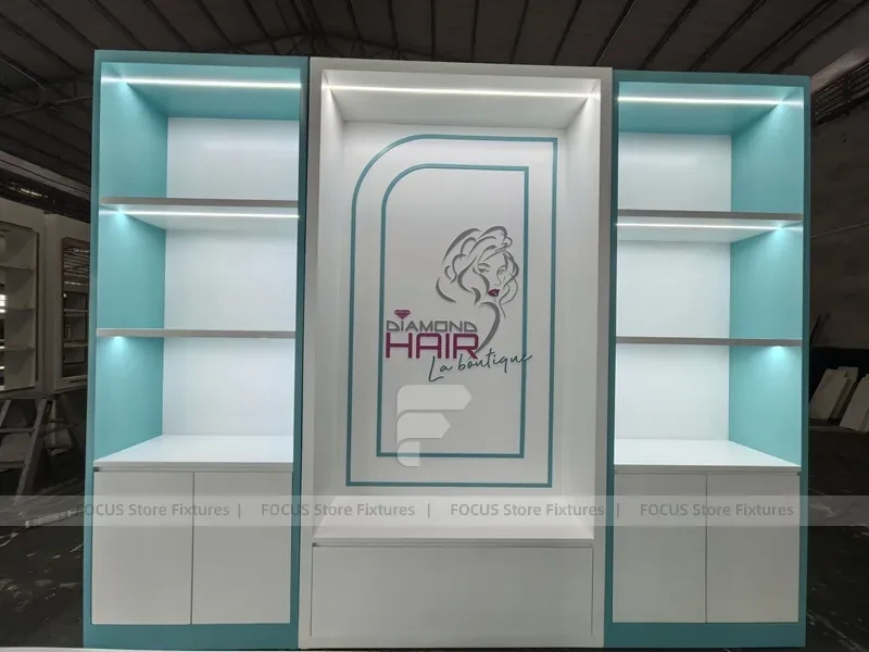 Illuminated Diamond Hair Reception Desk with Backlit Wall for Wig Store