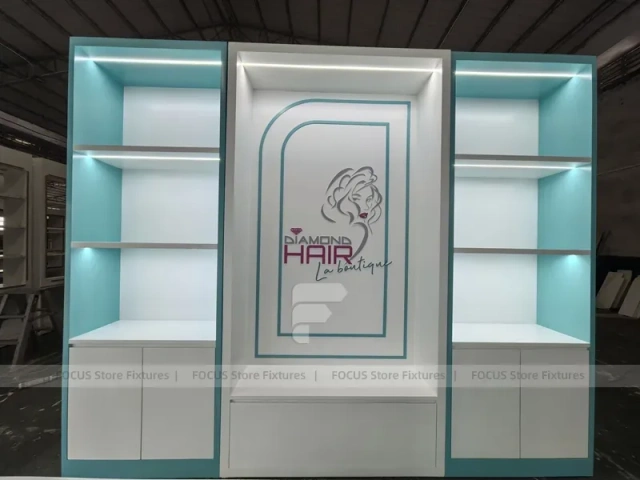 Illuminated Diamond Hair Reception Desk with Backlit Wall for Wig Store