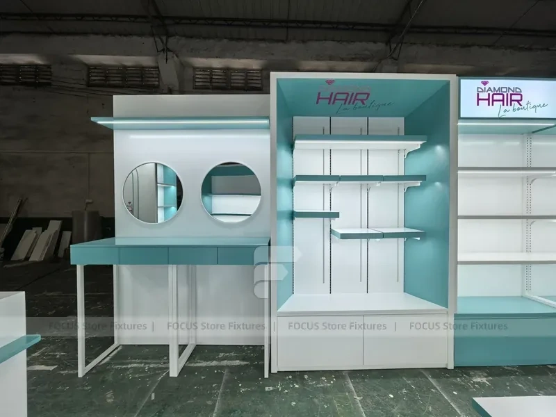 Illuminated Diamond Hair Reception Desk with Backlit Wall for Wig Store