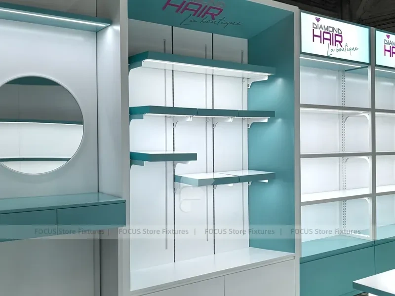 Illuminated Diamond Hair Reception Desk with Backlit Wall for Wig Store
