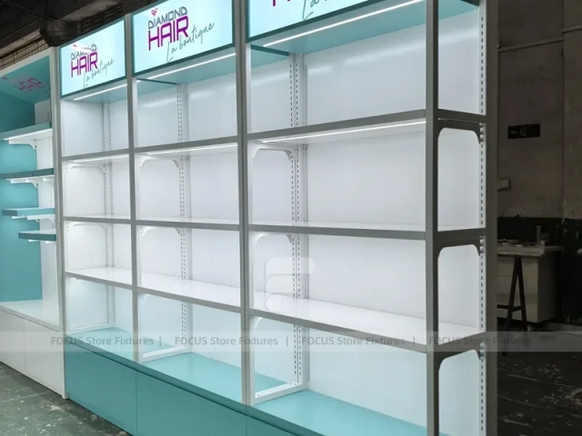 Illuminated Diamond Hair Reception Desk with Backlit Wall for Wig Store