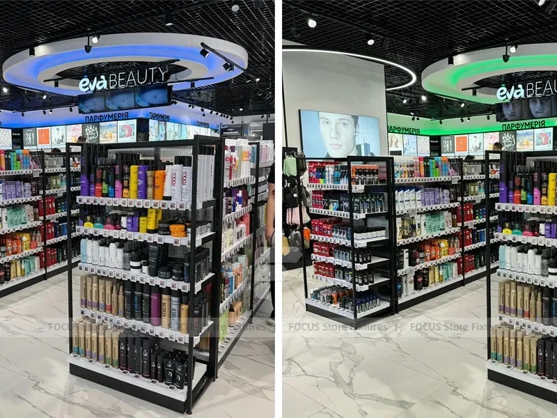 Oval Ceiling Beauty Retail Checkout Island with Surrounding Aisles for Wig Shop