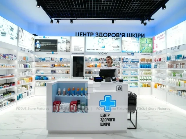 Oval Ceiling Beauty Retail Checkout Island with Surrounding Aisles for Wig Shop