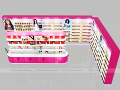 Pink Beauty Boutique Perimeter Wall with Curved Center Gondola for Wig Shop