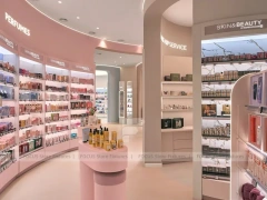 Pink Beauty Service Tower with Product Shelves and Tester Bays for Wig Shop