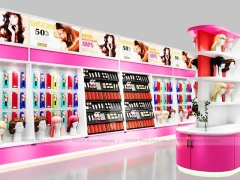 Pink Beauty Supply Backwall with Hair Extension Center Panels for Beauty Store