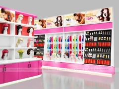Pink Beauty Supply Backwall with Hair Extension Center Panels for Beauty Store