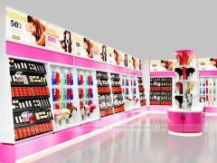 Pink Beauty Supply Backwall with Hair Extension Center Panels for Beauty Store