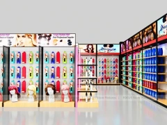 Pink Beauty Supply Shop Layout with Center Aisle and Perimeter Walls for Wig Shop