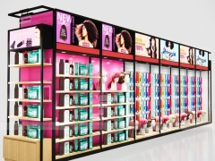 Pink Beauty Supply Wall System with Wig and Product Bays for Beauty Store