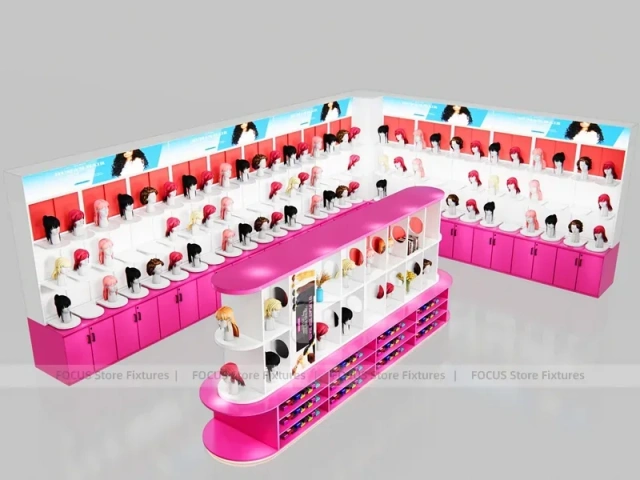Pink Corner Wig and Beauty Wall Display System for Beauty Store