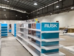 White Retail Wall Shelving with Color Graphic Side Panels for Wig Store
