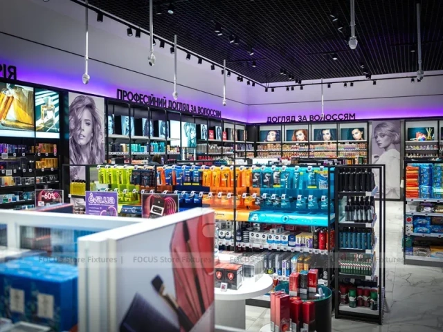 White and Black Cosmetics Gondola Display System for Wig Shop