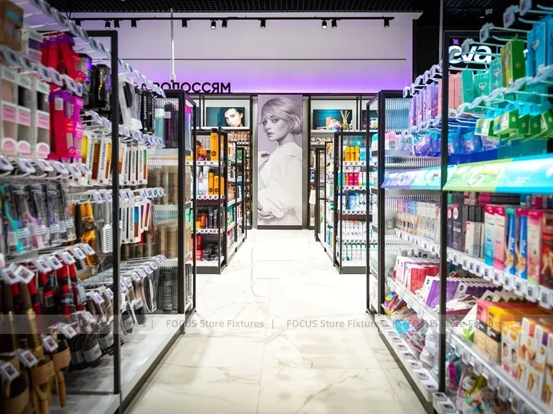 White and Black Cosmetics Gondola Display System for Wig Shop