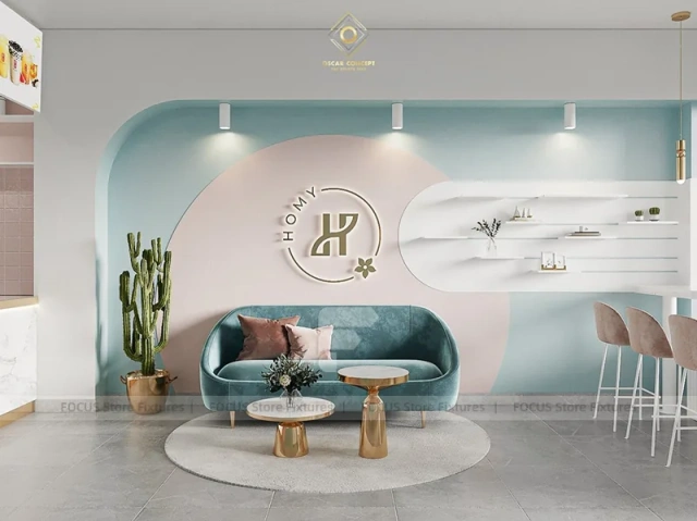 Pastel Milk Tea Lounge Counter