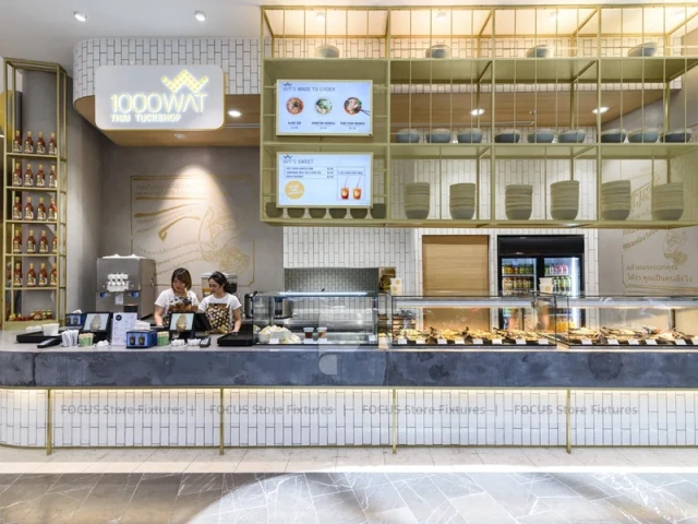 Warm Wood Bubble Tea Food Court Counter