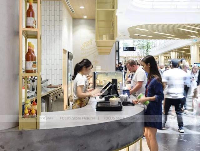 Warm Wood Bubble Tea Food Court Counter