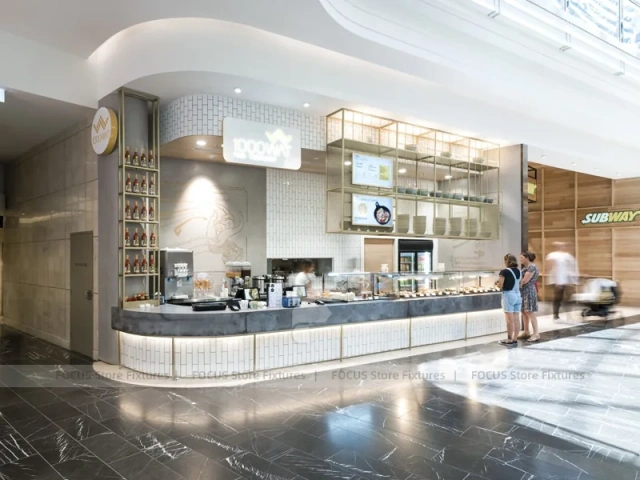 Warm Wood Bubble Tea Food Court Counter