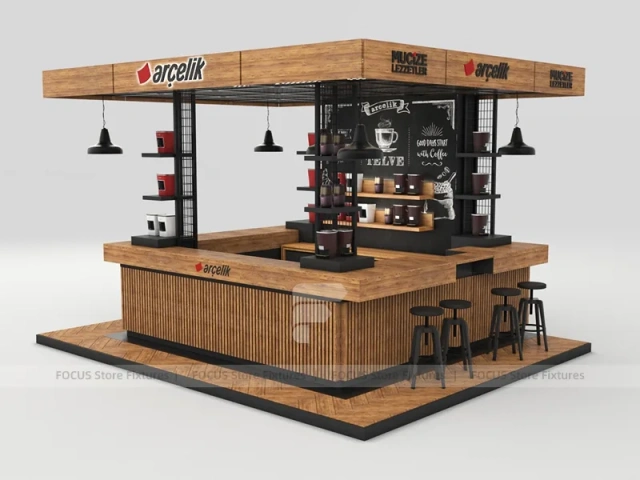 Wooden Accent Coffee Island Kiosk