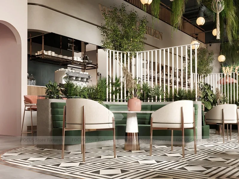 Black White Marble Beverage Cafe Seating Detail