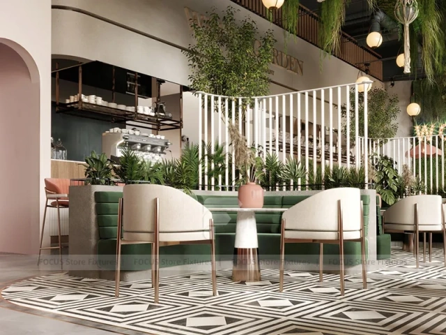 Black White Marble Beverage Cafe Seating Detail