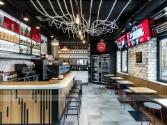 Black Wood Coffee Bar Seating Layout
