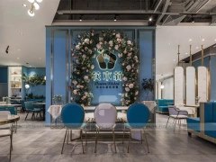 Blue Floral Milk Tea Shop Seating Layout