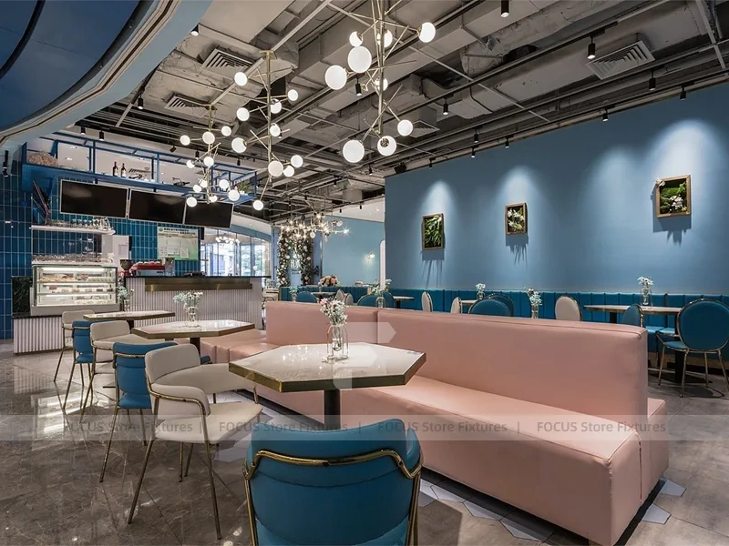 Blue Floral Milk Tea Shop Seating Layout