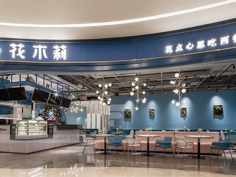 Blue Floral Milk Tea Shop Seating Layout