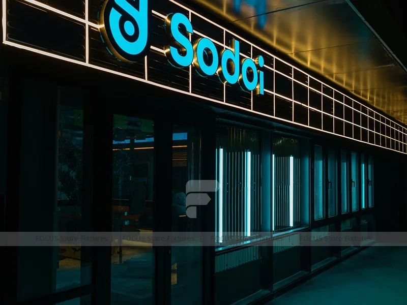 Blue Neon Beverage Shop Exterior Signage