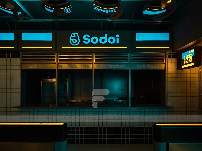 Blue Neon Beverage Shop Exterior Signage