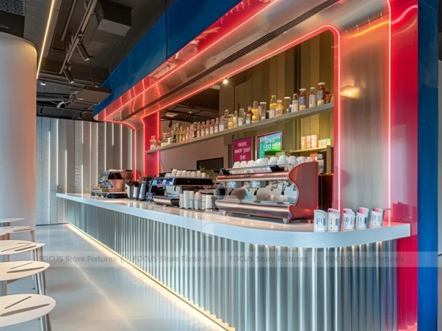 Blue Pink Beverage Bar Counter Layout