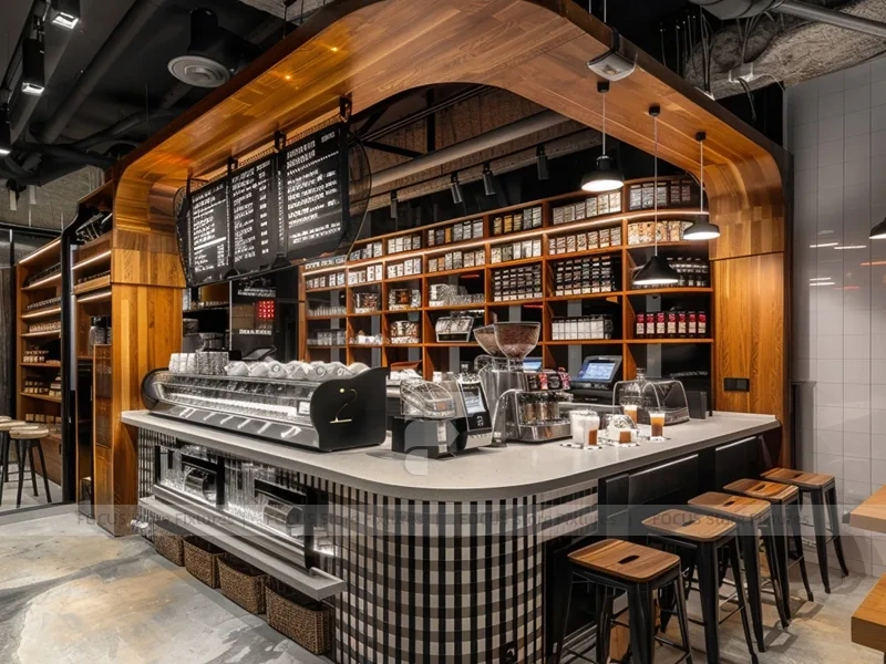 Blue Pink Beverage Bar Counter Layout
