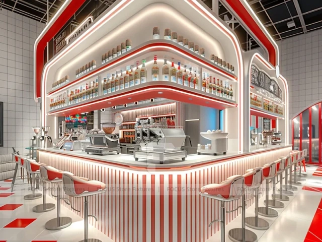 Blue Pink Beverage Bar Counter Layout