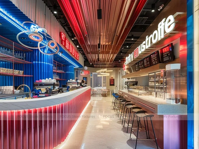Blue Red Neon Beverage Bar Counter
