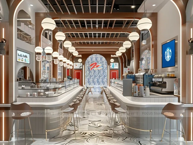 Blue Red Neon Beverage Bar Layout