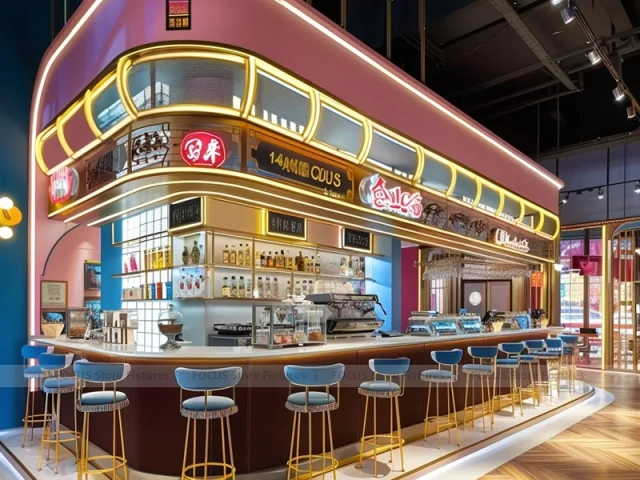 Blue Red Neon Beverage Bar Layout