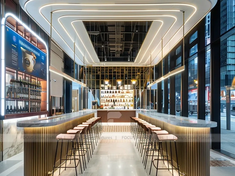 Blue Red Neon Beverage Bar Layout