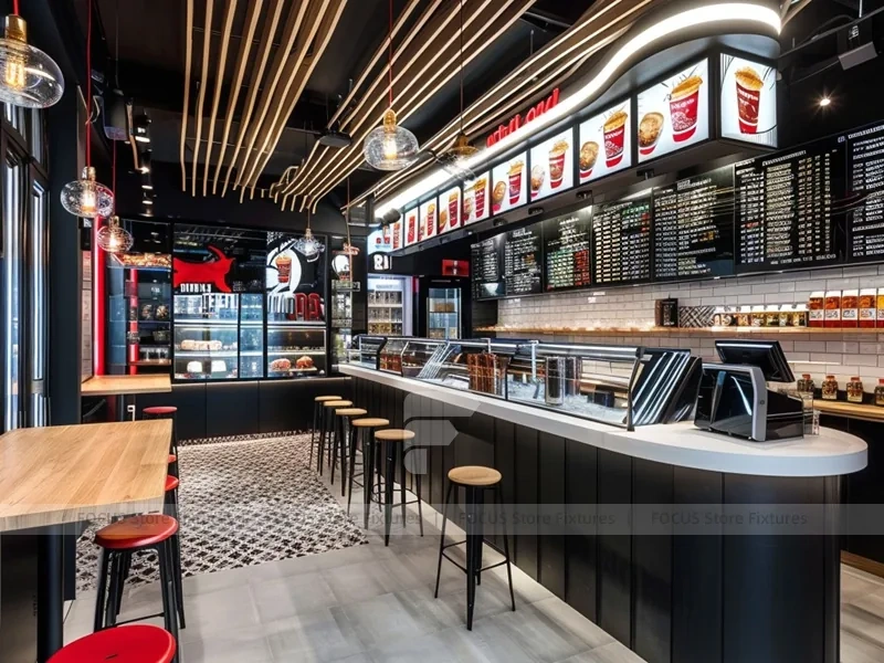 Blue Red Neon Coffee Bar Layout