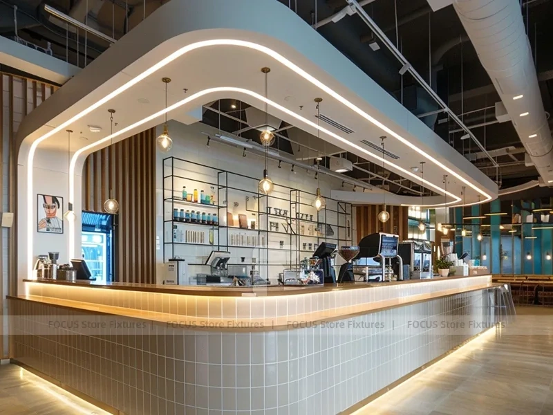 Blue Red Neon Coffee Bar Layout