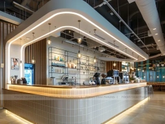 Blue Red Neon Coffee Bar Layout