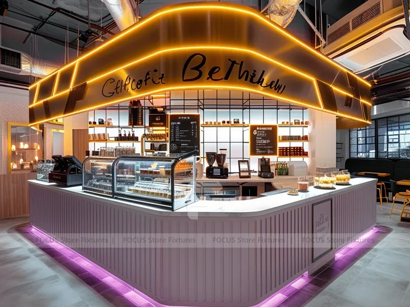 Blue Red Neon Coffee Bar Layout