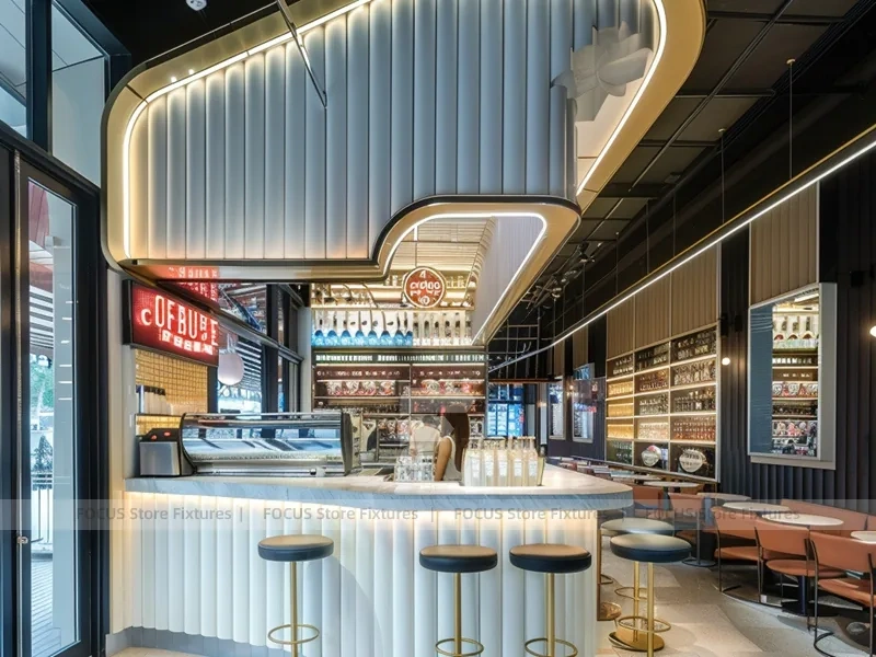 Blue Red Neon Coffee Bar Layout
