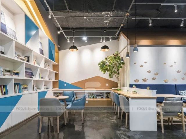Blue White Beverage Cafe Seating Layout