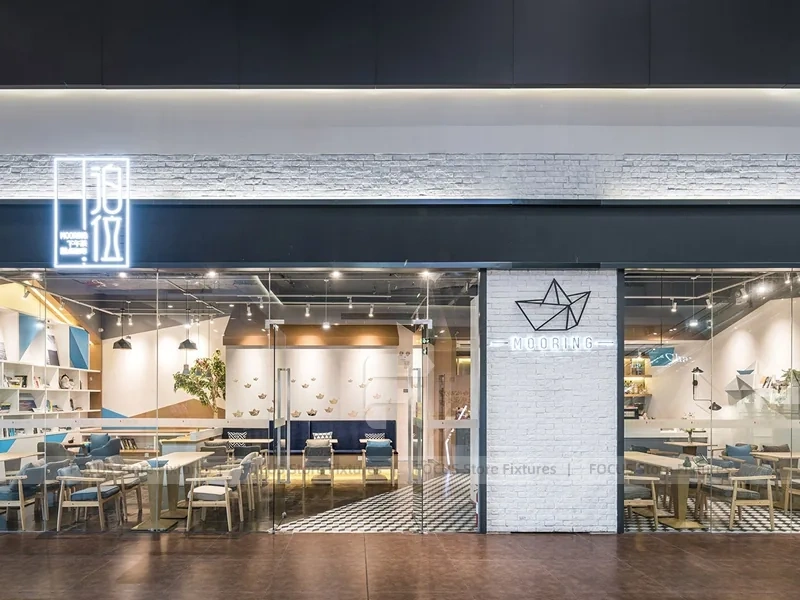 Blue White Beverage Cafe Seating Layout