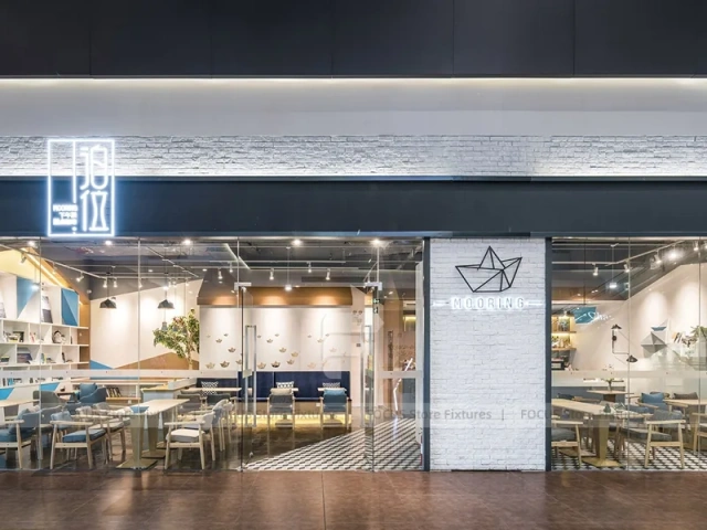 Blue White Beverage Cafe Seating Layout