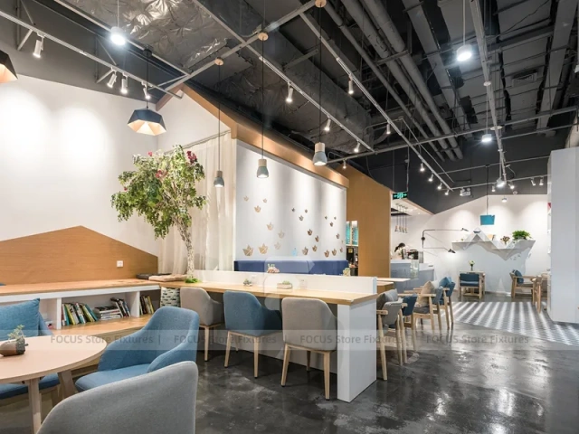 Blue White Beverage Cafe Seating Layout