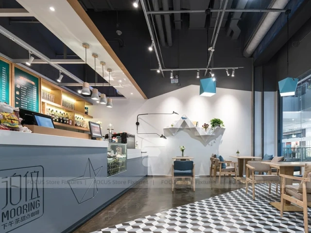 Blue White Beverage Cafe Seating Layout