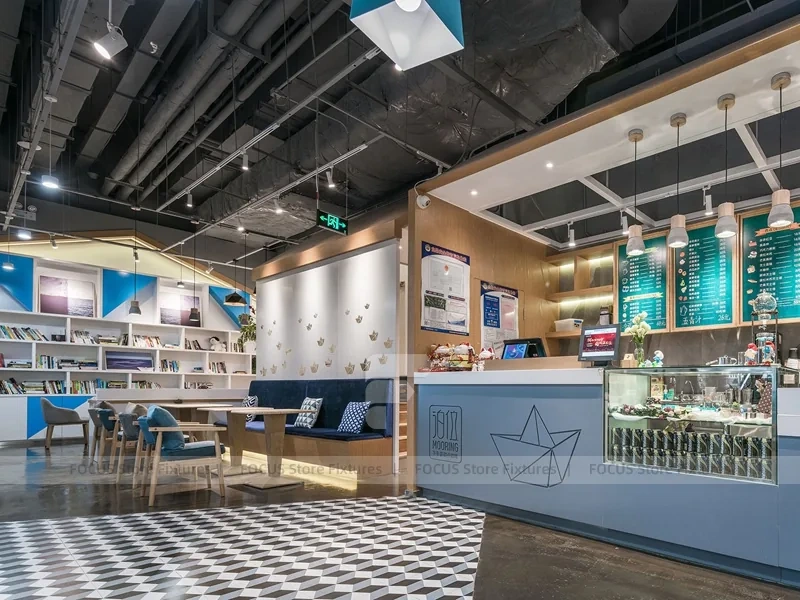Blue White Beverage Cafe Seating Layout